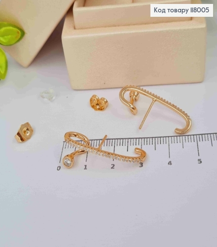 Серьги гвоздики, украшенные Блестящими камешками, 2,9см, Xuping 18K 118005 фото 2