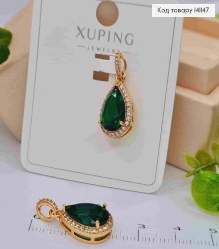 Кулон "Капелька" Зеленый камень в оправе из камней, размер 1,8см, Xuping 18K 141147 фото 2
