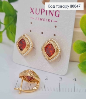 Серьги "Глаза Сфинкса" с Красным камнем в оправе из камешков, 1,4см, англ. застежка, Xuping 18К 118847 фото