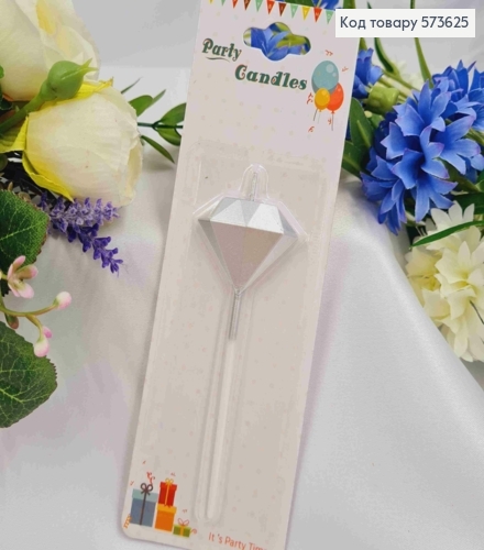 Свеча - фигурка в торт бриллиант (3см + 7см), серебряного цвета 573625 фото 1