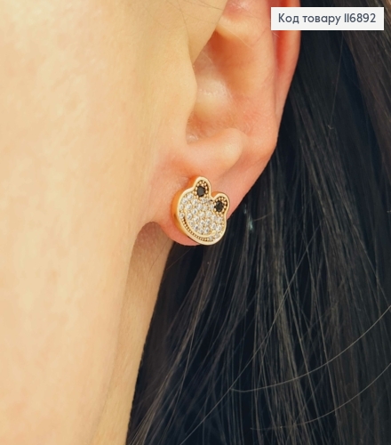 Серьги гвоздики, "Лягушка", мордочка лягушки в камешках, 1см, Xuping 18K 116892 фото 1