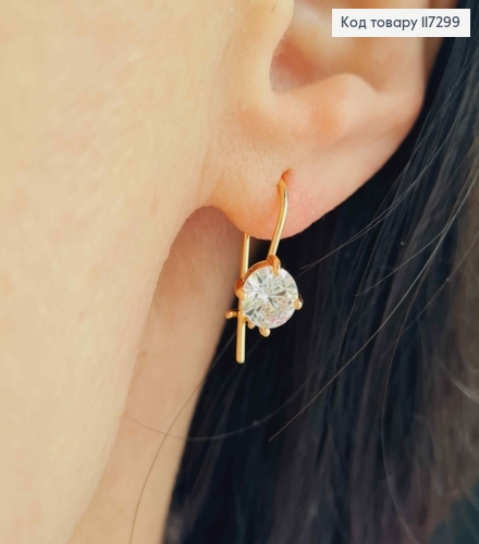 Серьги с блестящим камнем в квадратной оправе 6мм, французская застежка, Xuping 18K. 117299 фото 2