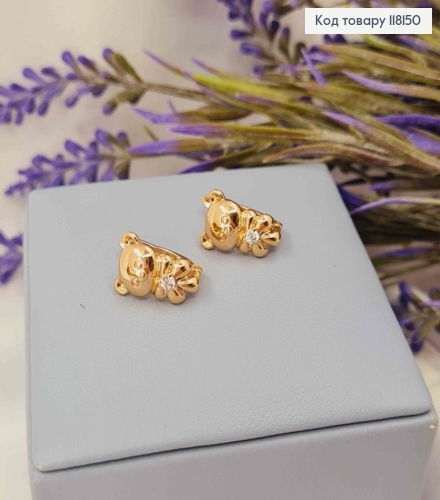 Серьги "Медвежонок" с ярким камнем, 1,4см, англ застежка, XUPING 18K 118150 фото 2