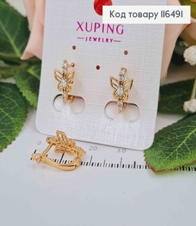 Серьги с линией камней и Бабочкой 1,5см, англ. зам. Xuping 18K 116491 фото