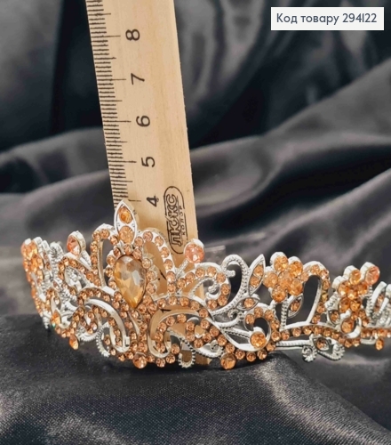 Диадема "ВОЛШЕБНАЯ" Серебряного цвета с камнями Пудрового цвета, высочайшая точка 4,5см 294122 фото 2