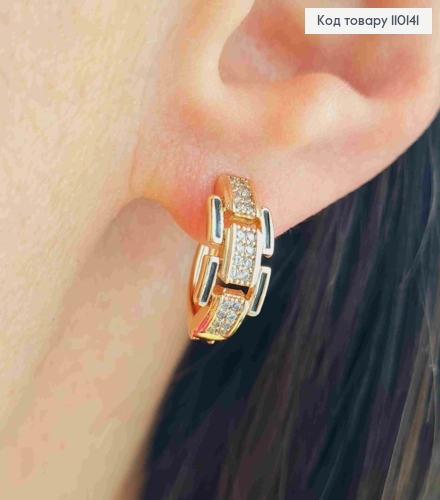 Серьги кольца с Блестящими камешками и Черной эмалью, диаметр 1,5см, Xuping 18К 110141 фото 2