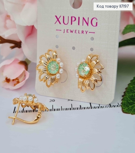 Серьги "Цветочек" с салатовым камнем, размер 1,9*1,5см, английская застежка Xuping 18K 117197 фото 1