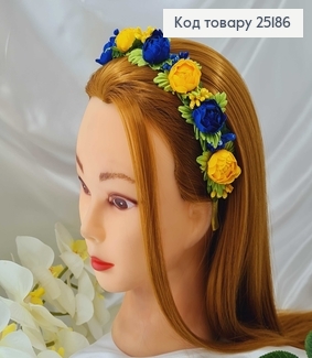 Віночок метал,  ЖОВТО-СИНІ(темні) піони , ручна робота, Україна 25186 фото