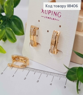 Сережки "Прямокутні" прикрашені Яскравими камінцями, 1,6см, англійська застібка, Xuping 18К 118406 фото