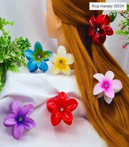 Краб пластик глянцевый "Гавайский цветок" с камешком, 8см, Цвета в ассортименте 211224 фото 1