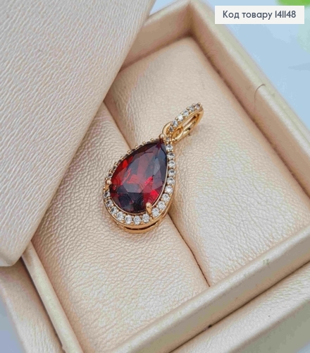 Кулон "Капелька" Красный камень в оправе из камней, размер 1,8см, Xuping 18K 141148 фото 1