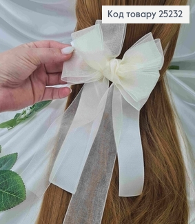 Заколка, Бант репсовый с органзой, молочного цвета, 11*23см. Ручная работа, Украина 276165 фото
