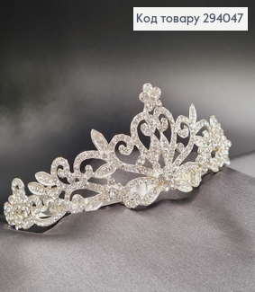 Тіара під срібло "Завиток з квіточками" з перламутровими камінцями 294047 фото