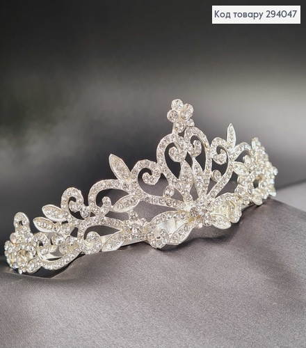 Тіара під срібло "Завиток з квіточками" з перламутровими камінцями 294047 фото 1