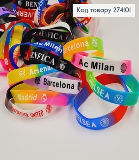 Браслеты (50шт) силиконовые двухцветные ФУТБОЛЬНЫЙ клуб в асорт. 274101 фото