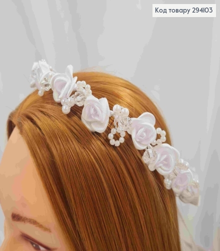 Венчик с нежными розами и бусинками, белого цвета, ручная работа. 294103 фото 2