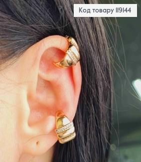 Серьги кафы на хрящик уши, украшенные Блестящими камешками в два ряда, Xuping 18K 119144 фото