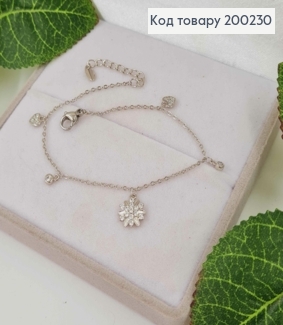 Браслет родований, з камынчиками в оправі та квіточкою, довж. 17+3см, Xuping 200230 фото