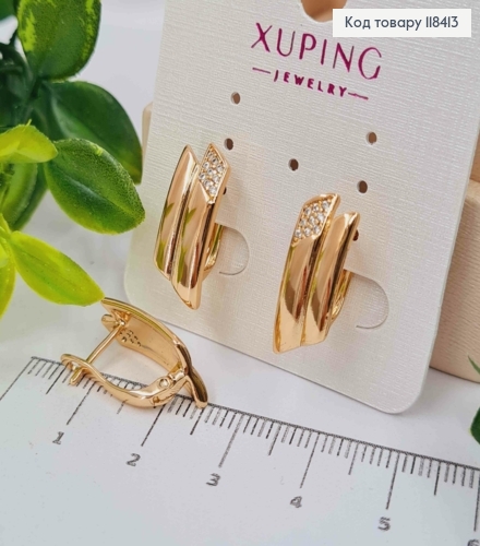Серьги "Утонченные" с Блестящими камешками, 1,9см, английская застежка, Xuping 18К 118413 фото 2