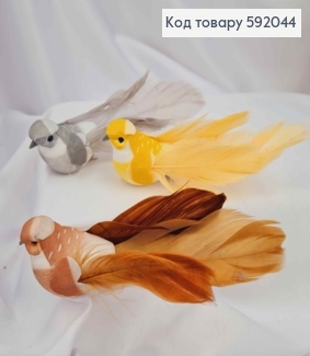 Флористическая заколка, Воробей пастельных цветов с длинным хвостом и перьями, 13см, в ассорт. 592044 фото