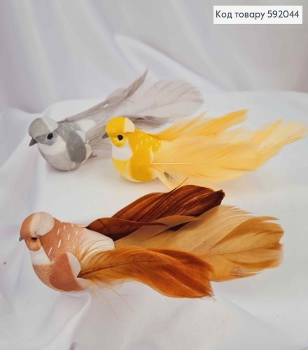 Флористическая заколка, Воробей пастельных цветов с длинным хвостом и перьями, 13см, в ассорт. 592044 фото 1