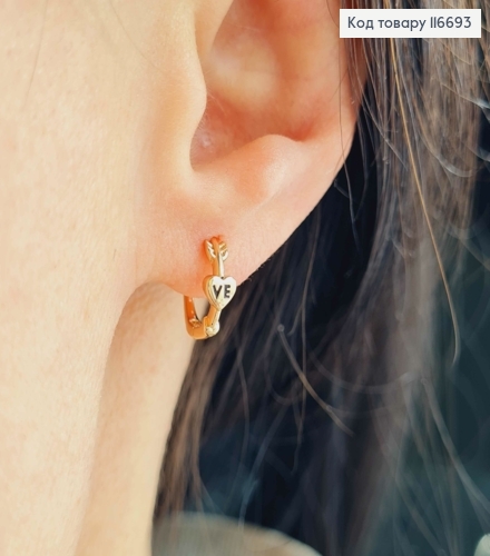 Серьги кольца 1см, Сердце со стрелой, Xuping 18К 116693 фото 2