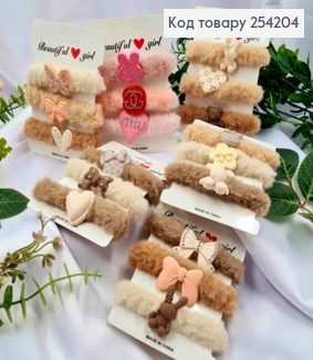 Набор: резинка "ПУШОК" (3шт) с брошью в камнях, Пастельные цвета в ассортименте, 6см 254204 фото