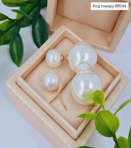 Серьги гвоздики два перламутровых шара, 1-1,8 см, XUPING 18K 119044 фото 2