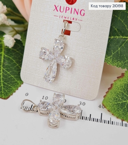 Крестик родованный, из четырех камешков, 2,1*1,9см, Xuping 210198 фото 1