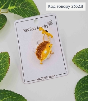 Брошь металл, "Ежик с желтой ромашкой", 4см 235231 фото