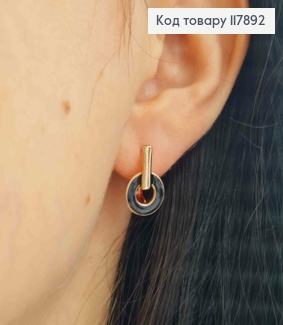 Серьги, Круг с эмалью Черного цвета, длина 1,6см, англ застежка, XUPING 18K 117892 фото