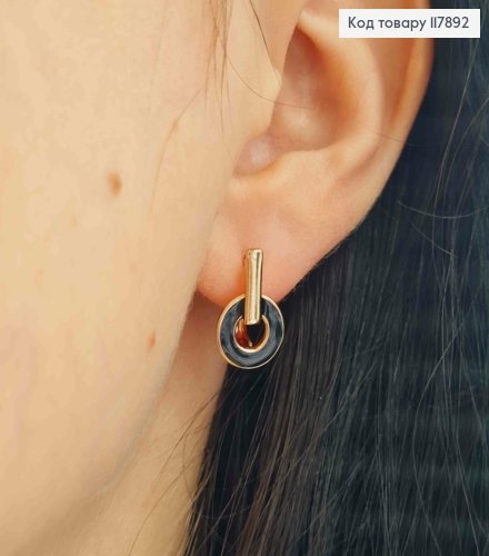 Серьги, Круг с эмалью Черного цвета, длина 1,6см, англ застежка, XUPING 18K 117892 фото 1