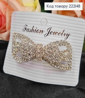 Заколка автомат (4см), Бантик украшен блестящими камешками, серебряного цвета. 222148 фото