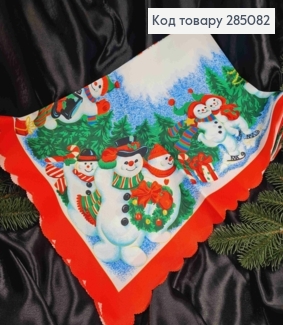 Скатетина Красная "Новогодний мотив. Снеговички", размер 110*150см 285082 фото