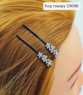 Невидимка металл 6,3 см черная с цветами 2 шт / уп цена за уп. 231086 фото