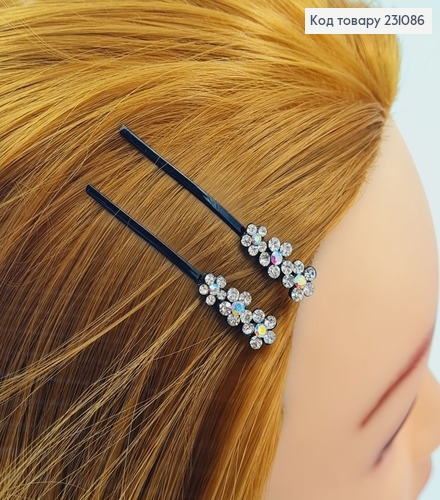 Невидимка металл 6,3 см черная с цветами 2 шт / уп цена за уп. 231086 фото 1