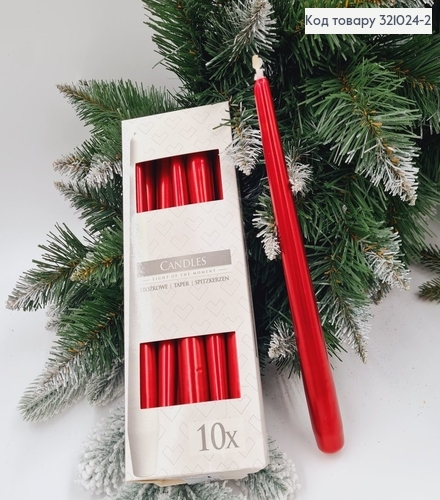 Набор свечей МЕТАЛИК КРАСНЫХ ,10 шт,  BISPOL 24,3см, 7 год.горения 321024-2 фото 1