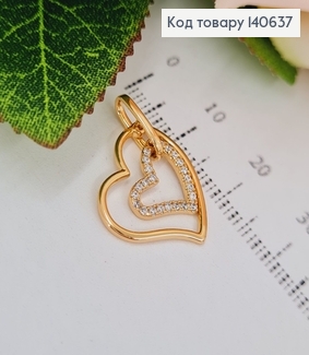 Кулон Два Сердца скамнями, 1,6*1,5см, Xuping 18K 140637 фото