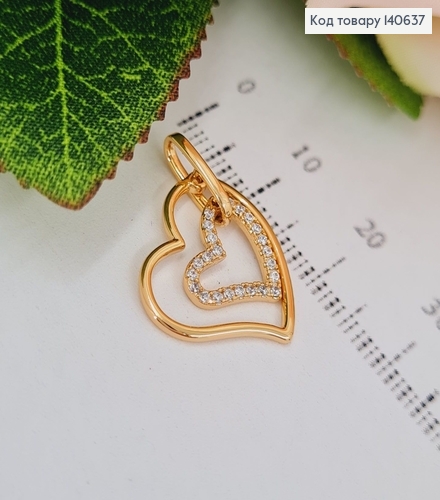 Кулон Два Сердца скамнями, 1,6*1,5см, Xuping 18K 140637 фото 1