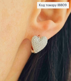 Серьги родованные кольца (1,2см) "Сердце" с Блестящими камешками (1,1см), Xuping 181809 фото