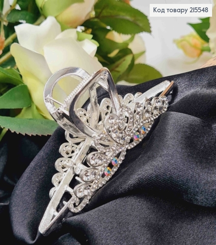 Краб метал ПАВА срібного кольору в камінцях, довжина 11,2см 215548 фото 2