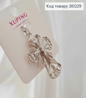 Крестик родованный, с распятием и ажурными завитками, размер 3,6*2,9см, Xuping 210229 фото