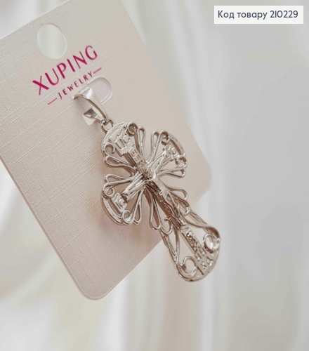 Крестик родованный, с распятием и ажурными завитками, размер 3,6*2,9см, Xuping 210229 фото 1