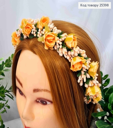 Обруч - вінок, метал, ПЕРСИКОВІ Троянди з Персиковим додатком, ручна робота, Україна 287021 фото 1