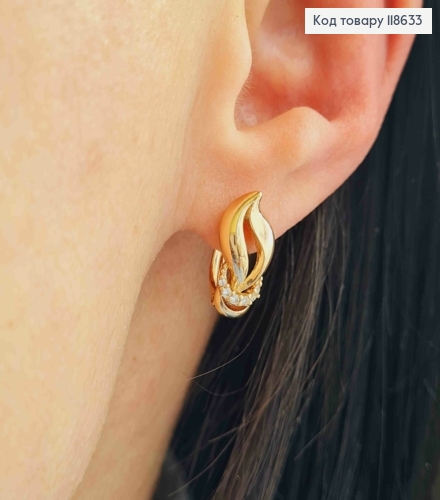 Серьги "Огоньки" с Блестящими камешками, 1,5см, английская застежка, Xuping 18К 118633 фото 1