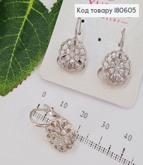 Серьги с родием с английской застежкой Волшебный цветок в камнях, 2.5 см 180605 фото