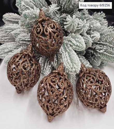 Новогодняя игрушка ВЕНЗЕЛЯ, дутая, блеск, цвет КОРИНЕВИЙ диам.70мм, 4шт/уп, Украина 619256 фото 1