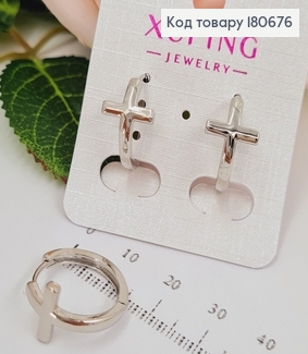 Сережки родированые кольца хресты, 1,7*1см, Xuping  180676 фото