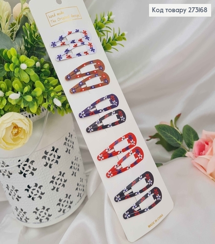 Заколки тік-так 5см, В темних тонах, в квіточки, 10шт/уп 273168 фото 1