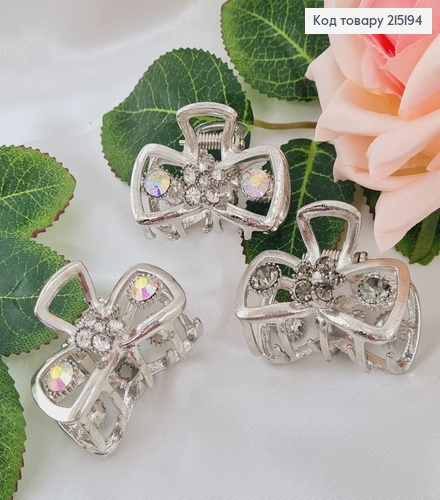 Краб метал Бантик с камнями, 4см, в ассорт. 215194 фото 2